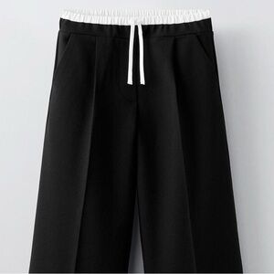 ZARA DOUBLE WAIST BLACK WHITE TROUSER STYLE DRAWSTRING WAIST JOGGER PANTS M